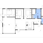 Stueplan zeigt Wohnfläche mit Küche, Schlafzimmern und Bad.