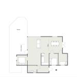 The apartment has a terrace, kitchen, living and dining area, and two bedrooms.