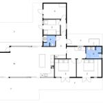 Die Wohnung hat drei Schlafzimmer, zwei Bäder und eine Küche.