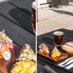 Tisch mit Speisen und Getränk auf Terrasse