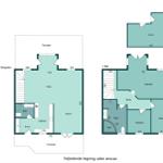 Geschossplan zeigt Wohn- und Schlafzimmer mit Bad und Terrasse.