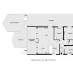 Geschossplan mit Terrassen, Küche, Schlafzimmern und Bad