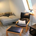 Couch ausgeklappt, als Aufbettung für weitere Personen