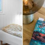 Schlafzimmer mit Fenster und Buch auf Tisch