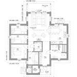 Grundriss einer Ferienwohnung mit mehreren Schlafzimmern, Küche und Wohnbereich.