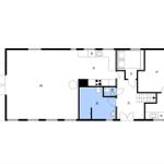 Grundriss einer Wohnung mit Küche, Bad und Wohnbereich.