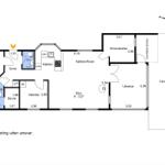 Floor plan showing rooms, kitchen, sauna, and terrace with dimensions.