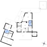 Dieses Grundrissbild zeigt die Räume und Flure der Wohnung mit Markierungen für Schlafzimmer, Küche und Bad.