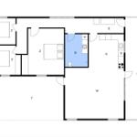 Dieses Grundrissbild zeigt die Wohnung mit Küche, Bad und zwei Schlafzimmern.