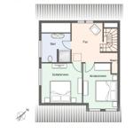 Golde Urlaub am Meer: Grundriss mit Schlafzimmer, Kinderzimmer, Bad und Flur.