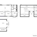 Einfamilienhaus mit zwei Etagen, Küche, Bad und Terrasse.