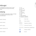 Symbolerklärung für Ferienhausgrundrisse mit Raumbezeichnungen und Möbeln.