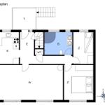 Funktionaler Grundriss mit Küche, Bad und Schlafzimmer.