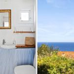 Bathroom with sink and view of the sea.
