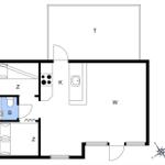 Apartment with kitchen, bathroom, bedroom, and living area. Includes compass orientation.