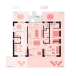 Dieses Haus hat vier Terrassen, Küche, Schlafzimmer und Bad.