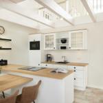 Küche mit Essbereich und Blick in Schlafzimmer