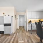 Wohn- und Essbereich mit Küche und Holzboden