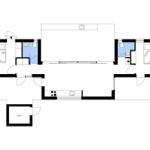 Zwei Schlafzimmer, Küche, Sauna und Badezimmer im Grundriss.