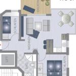 Wohnung mit Schlafzimmer, Wohnzimmer, Bad und Balkon. Lift vorhanden.