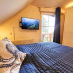 Schlafzimmer mit TV, Fenster und Bett