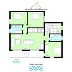 This house has two bedrooms, a kitchen, a bathroom, and a pool.