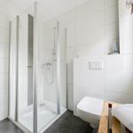 Badezimmer mit Dusche, Toilette und Fenster