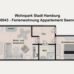 Wohnung mit Schlafzimmer, Bad, Wohn- und Essbereich sowie Balkon.