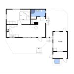 Dieses Haus hat eine Küche, ein Bad und einen privaten Bereich.