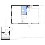 Einfache Grundrisszeichnung mit Küche, Bad und Sauna