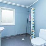 Badezimmer mit Toilette, Dusche und Waschbecken.