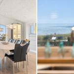 Dining room with sea view and kitchen view with outlook.