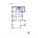 Floor plan shows bedrooms, bathroom, and sauna with dimensions and orientation.