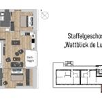 Staffelgeschoss mit Wohnbereich, Schlafzimmer und Dachloggia.