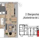 Zweites Obergeschoss mit Schlafzimmer, Wohnbereich, Küche und Loggia.