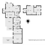 Floor plan shows living areas, kitchen, bathroom, and terraces with measurements.