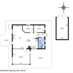 This floor plan shows an apartment with kitchen, living room, bedrooms, bathroom, and garage.