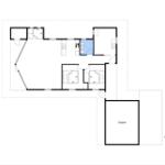 Dieses Grundriss zeigt eine Wohnung mit zwei Schlafzimmern, Küche, Bad und Carport.