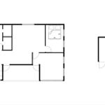 Wohnung mit drei Schlafzimmern und Küche. Flur und Bad sind ebenfalls eingezeichnet.