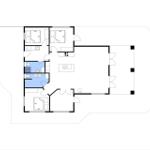 Die Wohnung hat drei Schlafzimmer, eine Küche und ein Bad.