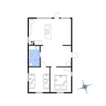 Wohnung mit Küche, Bad und drei Schlafzimmern.