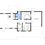 Wohnung mit drei Schlafzimmern, Küche und überdachter Terrasse.