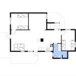 Wohnung mit Küche, Bad und drei Schlafzimmern mit Sovesofa.