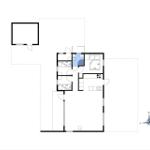 Grundriss einer Wohnung mit drei Schlafzimmern, Küche und Bad.