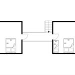 1st floor with living area, two bedrooms, and stairs to lower level.