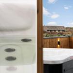 Whirlpool mit Aussicht auf Dünengelände und Himmel