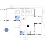 This is a floor plan of an apartment with multiple bedrooms, kitchen, and bathrooms.