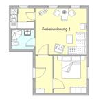 Ferienwohnung 1 mit Küche, Bad, Schlafzimmer und Wohnbereich.