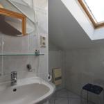 Badezimmer mit Dusche, Waschbecken und Dachfenster