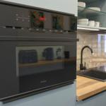 Kitchenette with oven that has a microwave function